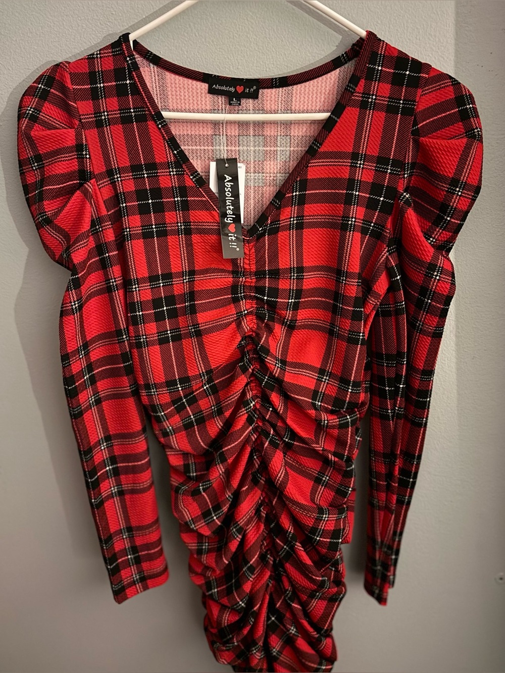 NWT Absolutely Red and Black Plaid V-Neck Top